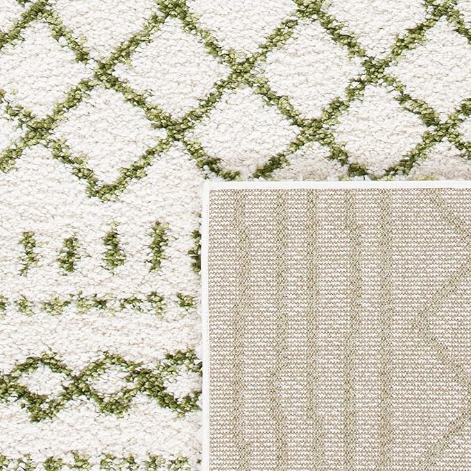 SAFAVIEH Arizona Shag Collection Area Rug - 10' x 14', Ivory & Green, Moroccan Design, Non-Shedding & Easy Care, 1.6-inch Thick, Ideal for The Living Room, Bedroom, Dining Room (ASG741Y-10)