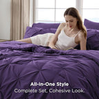 Bedsure California King Comforter Set Purple - Bed in a Bag Cal King Bedding Set 7 Pieces, GentleSoft™ Pintuck Bed Set Gift for Family, Pinch Pleat Purple Comforter with Sheets, Pillowcases & Shams