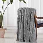 Tuddrom Decorative Extra Soft Faux Fur Blanket Queen Size 80" x 90",Solid Reversible Fuzzy Fluffy Cozy Plush Fleece Comfy Microfiber Blanket for Couch Sofa Bed,Grey