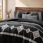 MaiRêve Embroidery King Size Comforter Set Black, Boho Farmhouse Western Bedding Set 7 Pieces, All Season Bed in A Bag Comforter Set with Sheets, Pillowcases & Shams