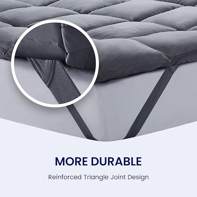 SLEEP ZONE Cooling Mattress Topper Twin XL College Dorm Bedding Quilted Fitted Mattress Pad Cover, Soft Fluffy Down Alternative Pillow Top Bed Topper Deep Pocket 8-21 Inch (Grey, Twin XL)