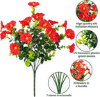 Artificial Faux Flowers for Outdoor 16 Bundles Boxwood Fake Morning Glory for Planter,UV Resistant Fake Flowers for Home Porch Patio Outside（Red）