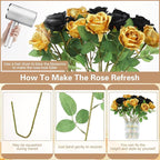 72 Pcs Artificial Roses Gold, Black Fake Silk Roses Realistic Roses Faux Flower Indoor Wedding Home Decor, Birthday Decorations