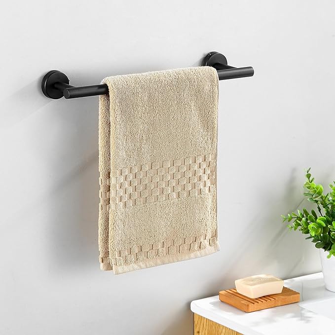 Bathroom Hardware Towel Bar Set - Matte Black Bathroom Accessories Set - Including 16" Hand Towel Bars - Toilet Paper Holders - Towel Rings - Robe Towel Hooks