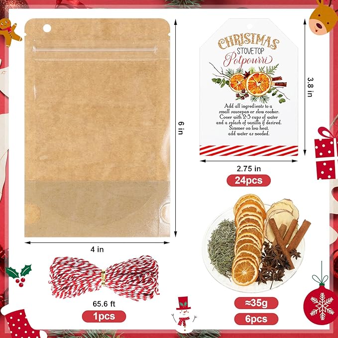 6 Pack Christmas Potpourri Simmer Pot Kit Christmas Stovetop Potpourri with Apple, Orange, Cinnamon and Illicium Verum Air Freshener Sachet for Xmas Home Fragrance Housewarming Hostess Gifts