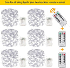 6 Pack 100 LED Fairy Lights Battery Operated with Remote, 33FT Waterproof Twinkle Lights with Timer & 8 Modes, Fairy String Light Outdoor Indoor for Bedroom Classroom DIY Christmas Decor (Cool White)