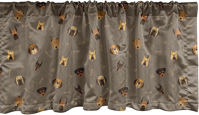 Ambesonne Dog Lover Window Valance, Repetitive Pattern of Pet Heads Paw Prints and Bones, Curtain Valance for Kitchen Bedroom Decor with Rod Pocket, 54" X 12", Taupe