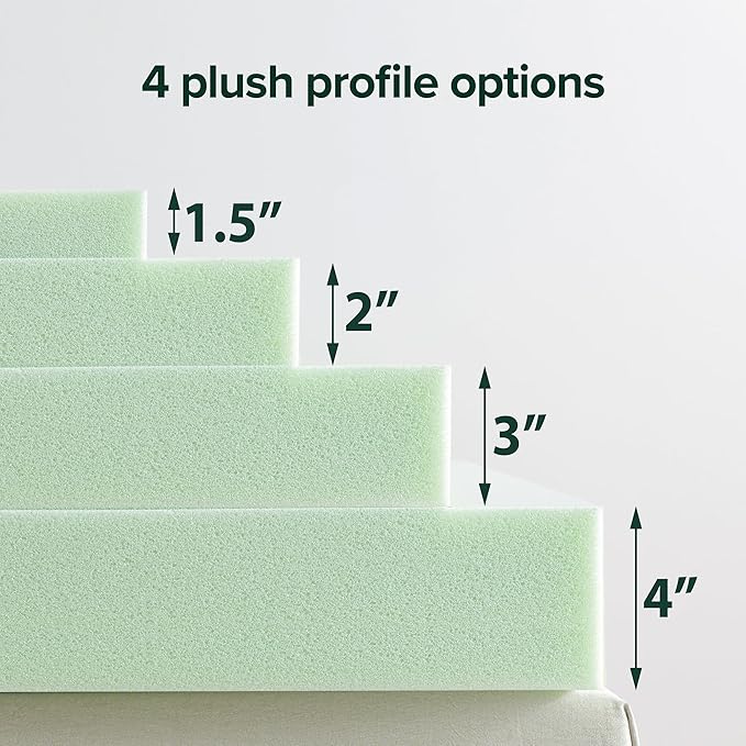 ZINUS 3 Inch Green Tea Memory Foam Mattress Topper, Smaller, More Convenient WonderBox Packaging, Pressure-Relieving Layers, CertiPUR-US Certified, Short Queen