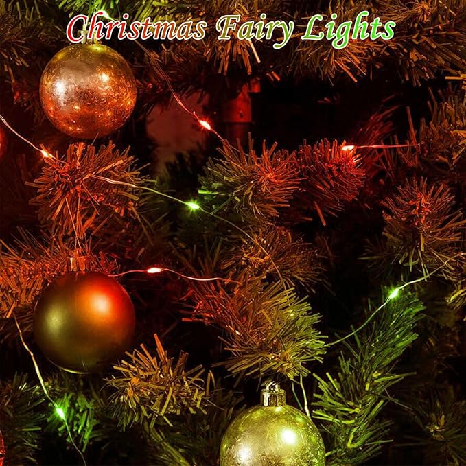 4 Pack Red and Green Christmas String Lights, Each 20FT 60 LED Fairy Lights Battery Operated with Timer, Waterproof Twinkle Lights for Outdoor and Indoor Bedroom Home Yard Patio Christmas Decorations