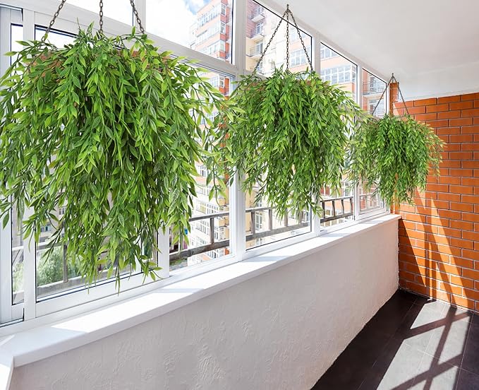 RECUTMS Artificial Weeping Willow 6Pcs,Plastic Leaves Twig Plants Greenery Fake Hanging Ivy Garland UV Resistant for Indoor Outdoor Home Garden Wall Baskets Wedding Party Table Planter Filler Decor