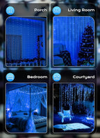 Brightown 300 LED Fairy Curtain Lights, 9.8ft x 9.8ft Curtain String Lights, USB Plug in 8 Lighting Modes LED Christmas String Hanging Lights with Remote for Bedroom Indoor Outdoor Weddings Party Xmas