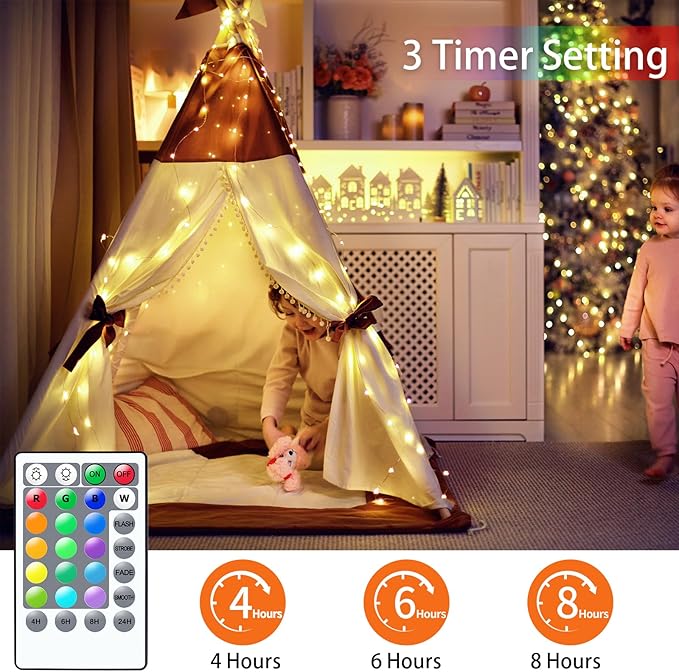 33ft 100LED Fairy Lights Battery Operated, 2 Pack 16.5ft 16 Color Changing String Lights with Remote Timer, RGB Waterproof Twinkle Lights for Indoor Outdoor Room Garden Yard Gift Party Christmas Decor