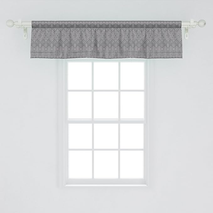 Ambesonne Aztec Window Valance Pack of 2, Pattern of Symmetric Tribal Inspired Streaks and Motifs in Greyscale Tones, Rod Pocket Curtain Valances for Kitchen Bedroom, 42" X 12", Pale Grey and Dimgray