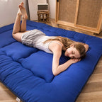 MAXYOYO Japanese Floor Mattress Futon Mattress, Thicken Sleeping Pad Foldable Roll Up Floor Futon for Adults Tatami Mat Dormitory Bed Lounger, Royal Blue, Twin Size