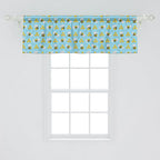 Ambesonne Cartoon Window Valance Pack of 2, Summer Style Funny Demonstration of Happy Flying Characters and Hexagon Comb, Rod Pocket Curtain Valances for Kitchen Bedroom, 42" X 18", Sky Blue Mustard