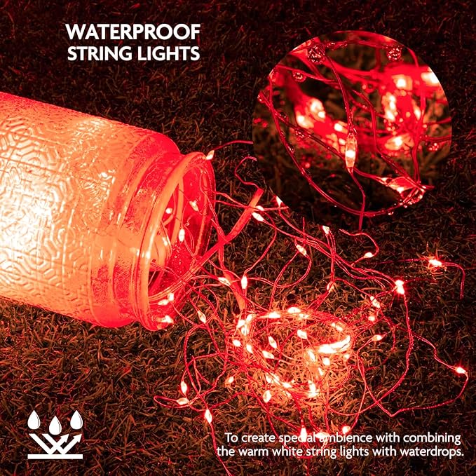 6 Pack Red Fairy Lights Battery Operated String Lights, 7ft 20 Led Mini Lights, Waterproof Silver Wire Starry for Mason Jars DIY Wedding Party Bedroom Christmas