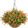 Artificial Hanging Flowers Basket for Outdoor, 16 Fake Flowers Look Real UV Resistant, Faux Hanging Plants for Porch, Balcony, Patio, Garden, Spring Summer Decor,Orange