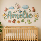 Custom Nursery Name Sign with Themed Decor Kit | Personalized Wooden Wall Art for Baby, Kids Room | Space, Jungle, Circus, Under the Sea, Woodland, Rainbow (30", Fairy Garden)