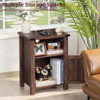 Night Stand Set of 2, 18 Inch Farmhouse Nightstand with with Charging Station and USB Port, Rustic Wood Bedside Table with Magnetic Door, Bed Side Tables for Bedroom, Brown Walnut