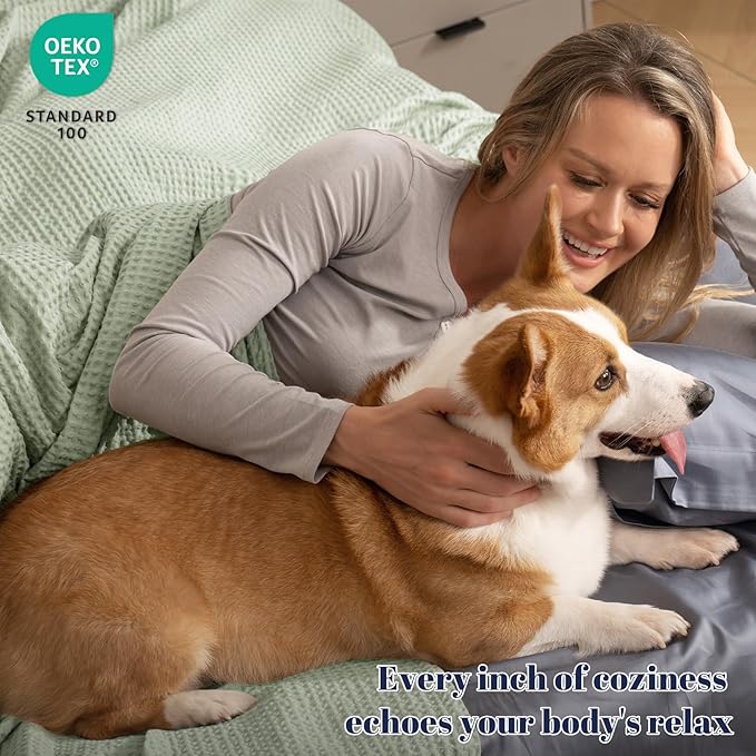 PHF 100% Cotton Waffle Weave Blanket Queen Size for Bed,Snag Proof Lightweight Breathable Moisture-Wicking Throw for Couch,Great for Layering in Cold Weather,Machine Washable, Home Decor-Sage Green