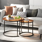 aboxoo Nesting Coffee Table Set of 2, Small Round Glass Nesting Tables for Living Room Bedroom, Accent Tea Table with Metal Frame Modern Industrial Simple