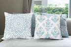 Ambesonne Retro Throw Pillow Cushion Case Pack of 4, Trellis Grid Medieval Floral Damask Mandala Flower Ornament in Modern Monochrome, Modern Accent Double-Sided Digital Printing, 20", Pale Blue Grey