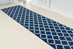Custom Size Cut to Length Moroccan Trellis Design Runner Rug Mat For Wide Long Hallways with Non-Slip Rubber Backing, Better Traction for Pets, Prevent Slippage, Trellis Navy Blue, 31 inch X 18 feet
