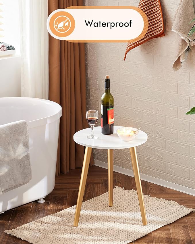 Apicizon Round Side Table, Gold Nightstand End Table for Living Room, Bedroom Home Decor Bedside Table with Gold Wood Legs 16.5 Inches