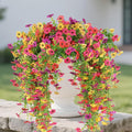 6 Pcs Artificial Hanging Mums Flowers Outdoor, Fake Hanging Flowers Silk Outside Plants for Outdoor Planter Patio Front Door Window Garden Decoration (6, Red, Purple, Rose Red, Yellow)