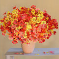 Artificial Flowers for Outdoor, UV Resistant Fake Silk Flowers, Realistic Faux Plants for Outside Indoor Porch Patio Window Box Planter Home Decor (16, Fall OrangeRed Yellow)