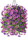 Artificial Fake Hanging Plants Flowers Baskets for Outdoor Outside Spring Decor,Faux Silk Daisy UV Resistant Look Real Summer Decorations for Home Porch Patio Yard Garden(Mix Purple