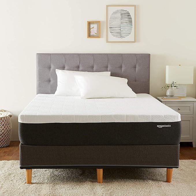 Amazon Basics Gel Memory Foam Mattress, Firm, Cooling, Full Size Mattress, CertiPUR-US® Certified Foam, 75 x 54 x 12 inches, White/Gray