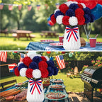 36 Pcs Artificial Chrysanthemums Flowers Patriotic Flowers Decor 4th of July Fake Silk Flowers Bouquet for Home Decor Indoor Memorial Day Table Centerpiece (Red, White, Blue)
