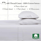 California Design Den Full Size Bed Sheets Set - 400 Thread Count Sateen, Natural 100% Cotton Sheets Full Size, Deep Pocket Cooling and Durable Bedding Set - Pinstriped