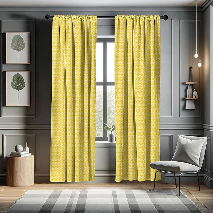 Ambesonne Yellow Window Curtains, Moroccan Trellis Pattern in Yellow Tones Vintage Eastern Pattern, Lightweight Decor 2-Panel Set with Rod Pocket, Pair of - 28" x 95", Mustard Yellow