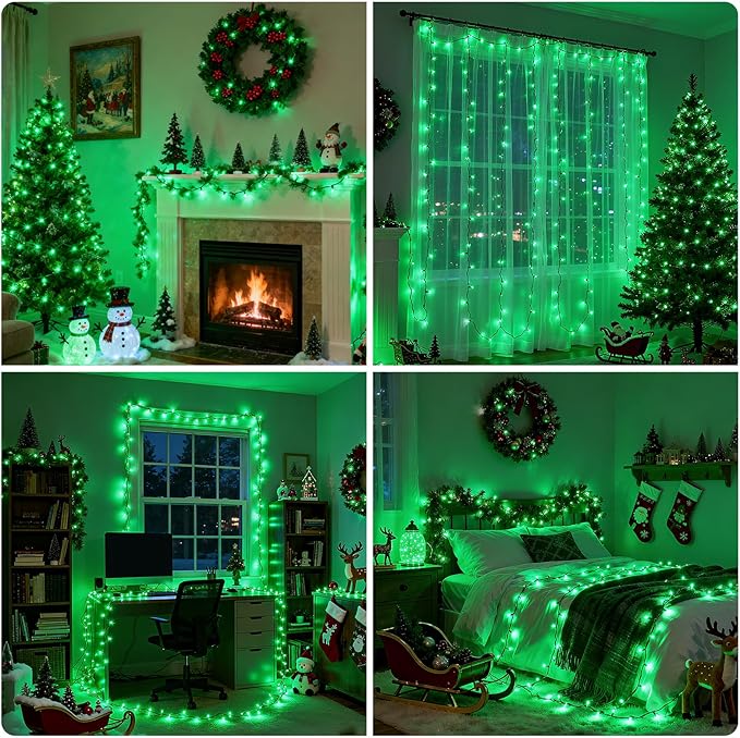 66Ft 200LED Green Christmas Tree Lights Plug in,Connectable Green HalloweenLights,8 Modes String Lights Indoor Outdoor for Party Bedroom Garden Decor (Clear Wire)