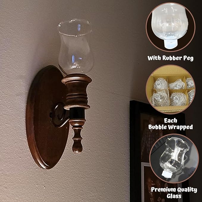 4E's Novelty Clear Glass Votive Cups with Peg - Pack of 6 - Tulip Votive for Candelabra Candle Holder, Home Interior Candle Sconce Glass Replacement Parts, Shabbat Candle Oil Lamp (3.25" Tall)
