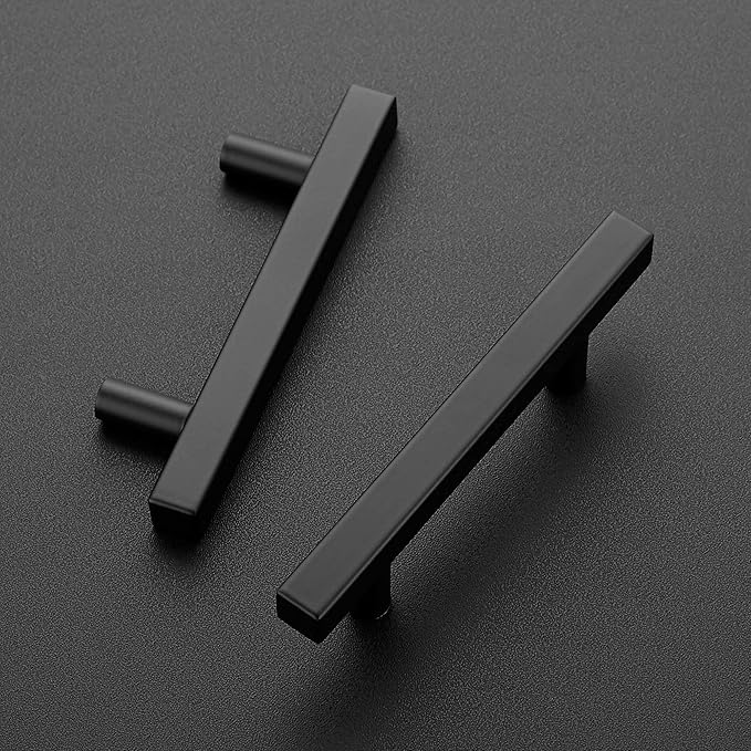 Ravinte 5 Pack Matte Black Cabinet Pulls - Slim 3 Inch Hole Center Drawer Handles - Square Kitchen Hardware for Cabinets and Cupboards