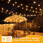 Ollny 100FT Outdoor String Lights, Waterproof Connectable Shatterproof Outside Light with 50 Edison + 3 Spare LED Bulbs Plug in, Patio Lights for Indoor Balcony Porch Camping Deck