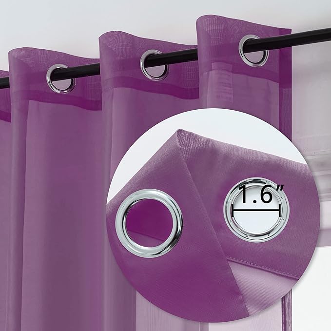45 Inch Length Purple Short Sheer Curtains for Kitchen Small Windows Set of 2 Panels Grommet Window Semi Voile Drapes Purple Sheer Curtains for Living Room Kids Decor Dark Royal Purple 52x45 Long