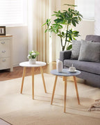 Apicizon Round Side Table, White Bedside Table Coffee End Table for Bedroom, Living Room, Small Spaces, Easy Assembly Nightstands with Natural Wood Legs, 16.5 x 20.5 Inches