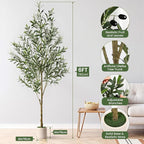 Alupssuc 6FT Artificial Olive Trees, Faux Silk Plant with Lively Artificial Trunk and Lifelike Fruits, Indoor Fake Potted Tree with White Planter for Modern Home Office Living Room Decor