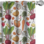 Ambesonne Vegetables 2 Panel Curtain Set, Continuous Pattern of Sketchy Painted Healthy Natural Tasty Food Illustration, Window Treatment Living Room Bedroom Decor, Pair of - 28" x 84", Green Orange