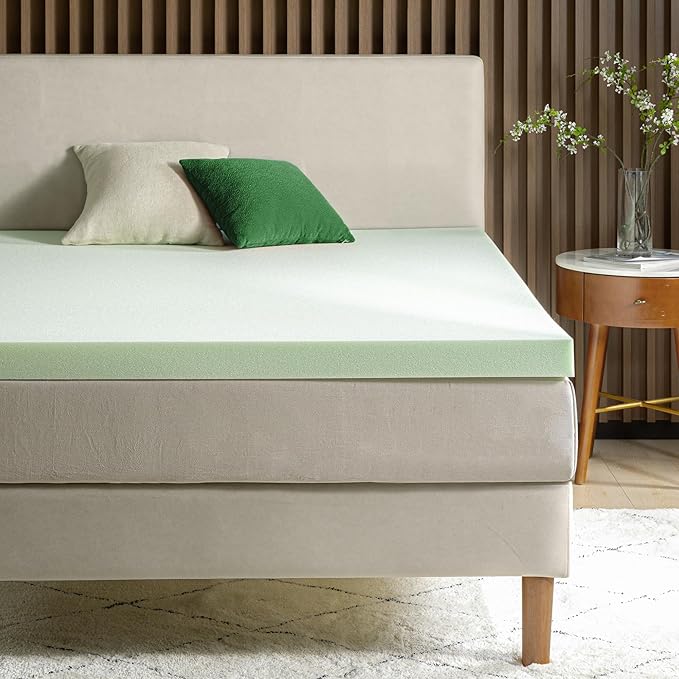 ZINUS 3 Inch Green Tea Memory Foam Mattress Topper, Smaller, More Convenient WonderBox Packaging, Pressure-Relieving Layers, CertiPUR-US Certified, Short Queen