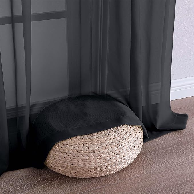 Chyhomenyc Black Sheer Curtains 96 Inches Long 2 Panels, Light Filtering Black Curtains for Living Room, Soft Gentle Voile Rod Pocket Bedroom Window Drapes, 59Wx96L Inch, 2PCS
