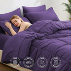 Love's cabin Twin XL Comforter Set Dark Purple, 5 Pieces Twin XL Bed in a Bag, All Season Bedding Sets with 1 Comforter, 1 Flat Sheet, 1 Fitted Sheet, 1 Pillowcase and 1 Pillow Sham