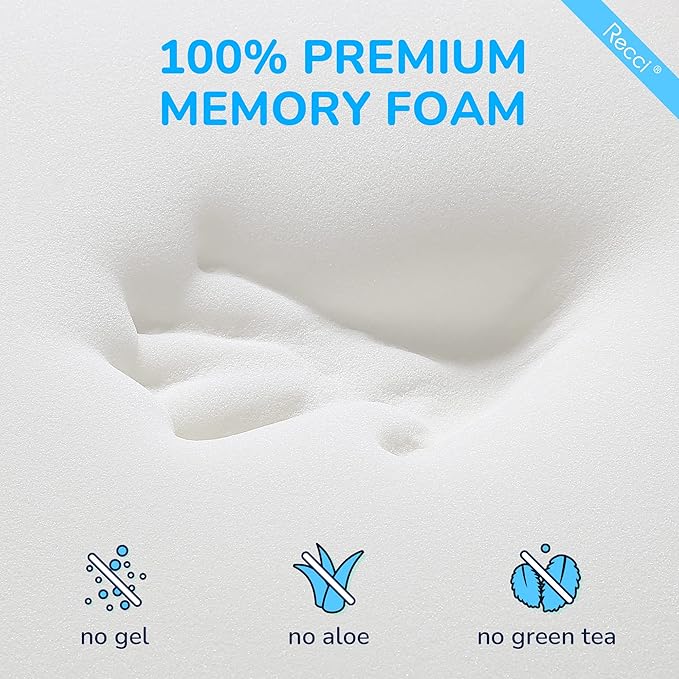RECCI Memory Foam Mattress Topper, Pressure-Relieving Mattress Topper for Back Pain, Non-Slip Design with Removable & Washable Cover, CertiPUR-US Certified, 2 Inch Queen