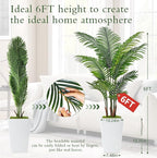 6FT Artificial Palm Tree, Tall Faux Palm Tree Indoor with Fake Plants Tall, Artificial Plants with Lifelike Leaves for Home Office Decor (White)