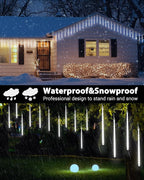 Joomer 2Pack Christmas Lights Outdoor, 11.8 inch 10 Tubes 240 LED Meteor Shower Lights, LED Falling Icicle Cascading Light with Timer Waterproof and Connectable for Christmas Decoration (White)