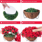 Artificial Fake Hanging Flowers for Outdoors with Basket Faux Plants Silk Bougainvillea Flower in Planter Look Real UV Resistant Faux Flower for Outside Porch Patio Garden Yard Home Decor, Red